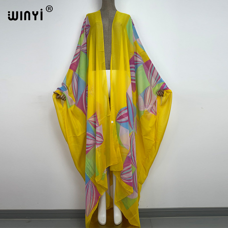 2022. WINYI plaža pokriva slatka dama ružičasti boho kardigan ušiveni koktel seksi boho maksi praznični KIMONO s šišmiš rukavima perspektiva