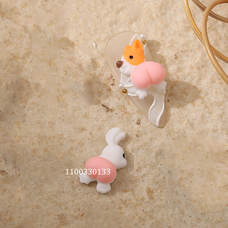 3D Zabave iz djetinjstva: Psić Breskva Bokovi Čarobnjaci Zeko Zec Kawaii Stražnjica Ukrasi za nokte Kirky Psi Lijepi gelovi za nokte Dodaci