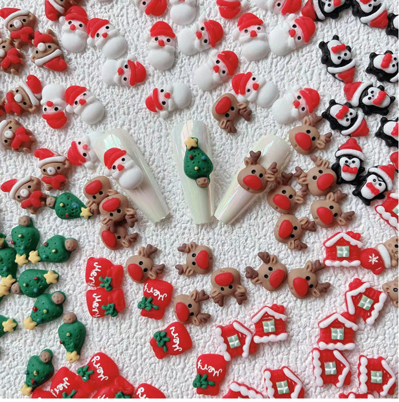 100 cs Božićni džepni medvjedi Nailart privjesci Lijepi pingvin Snjegović Božićni ukrasi Elk Jelen Darovi Nokti za drvce DIY dodaci od smole