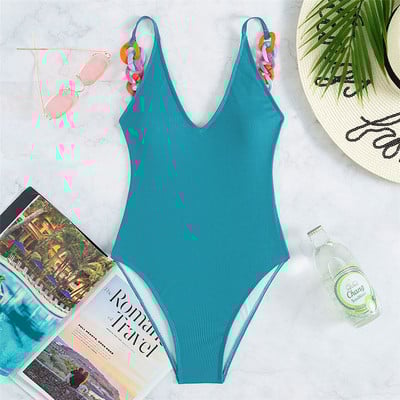 Seksi jednodijelni kupaći kostim s rebrastim šarenim prstenovima s V izrezom Ženski kupaći kostim Ženski kupaći kostim s podstavljenim monokinijem Swim Lady V3386