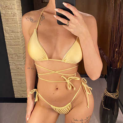Szexi pántos pakolás brazil bikini női fürdőruha női fürdőruha Kétrészes bikini szett fürdőruha Swim V1229R