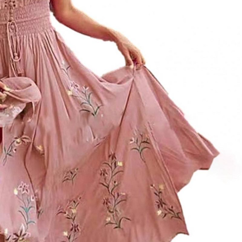 Kuum allahindlus Elegantne vintage naiste maksikleit varrukateta V-kaelusega lillemustriga suur äärisega pikk polüesterkleit peokleit iga päev tutvumiseks