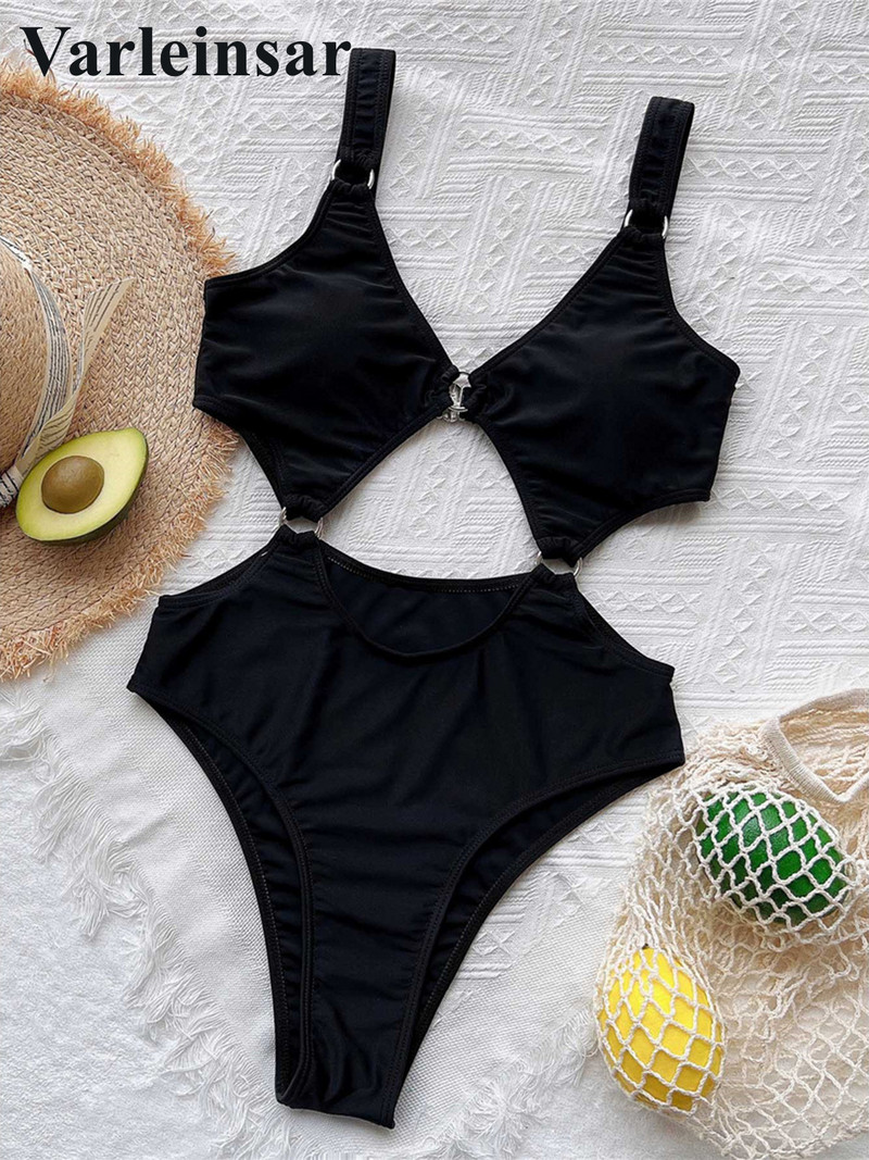 Metalni prstenovi Ženski kupaći kostim s izrezom na trbuščiću Jednodijelni kupaći kostim Ženski visoki izrezani monokini Podstavljeni kupaći kostim Swim Lady V3597