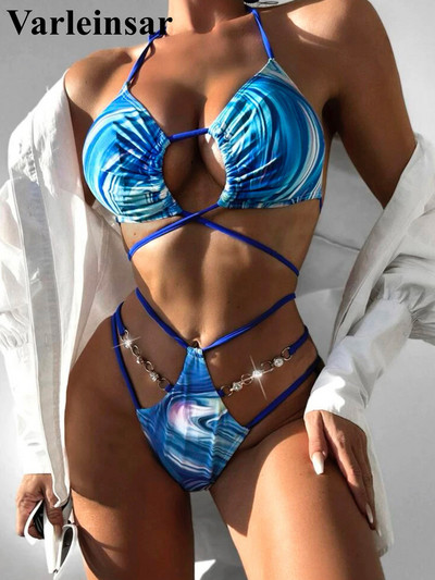 Seksualus Kalnų krištolinis dirželis, moteriškas maudymosi kostiumėlis aukštu juosmeniu, bikinis, moteriškas maudymosi kostiumėlis Dviejų dalių bikinio rinkinys maudymosi kostiumėliui, maudymosi kostiumėliui V4167