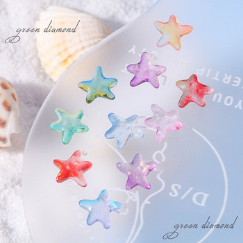 Морски оазис: 100 бр. Морска звезда Елф Орнамент, украсяващ връхчетата на ноктите, градиентна смес от бонбони, смола, петоъгълни рибни нокти, акрилни кристали