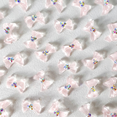 100 vnt Cool Summer Elf Jelly Clear Bow Knot Nagų pakabukai Symphony Mirksintis Elegantiškas peteliškės manikiūras puošia papuošalus nagų galiukų aksesuaras
