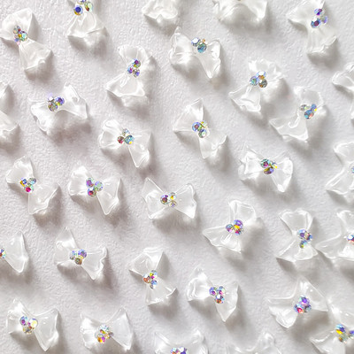 100 vnt Cool Summer Elf Jelly Clear Bow Knot Nagų pakabukai Symphony Mirksintis Elegantiškas peteliškės manikiūras puošia papuošalus nagų galiukų aksesuaras