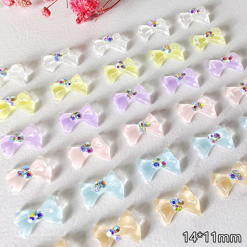 100 vnt Cool Summer Elf Jelly Clear Bow Knot Nagų pakabukai Symphony Mirksintis Elegantiškas peteliškės manikiūras puošia papuošalus nagų galiukų aksesuaras