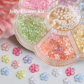 Jelly Floret: 5 szirom nyári 3d akril virágos köröm készlet, elegáns puding virágok gyanta báj fehér körömdíszdoboz készlet 6 mm
