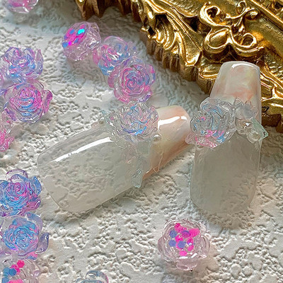 Rosy Girl: 500 Clear Rouge Blue Camellia Blossom Nail Embellish Charms Graceful Floret Glaze Style Гел за нокти Акрилни аксесоари