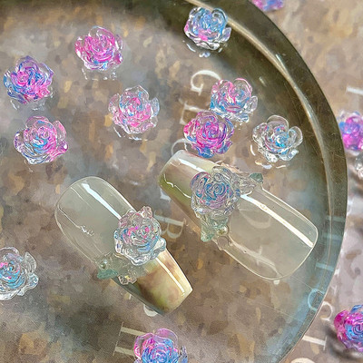Rosy Girl: 500 Clear Rouge Blue Camellia Blossom Nail Embellish Charms Graceful Floret Glaze Stílusú körömzselé akril kiegészítők