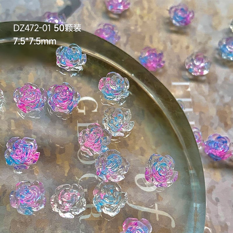 Rosy Girl: 500 Clear Rouge Blue Camellia Blossom Nail Embellish Charms Graceful Floret Glaze Stílusú körömzselé akril kiegészítők
