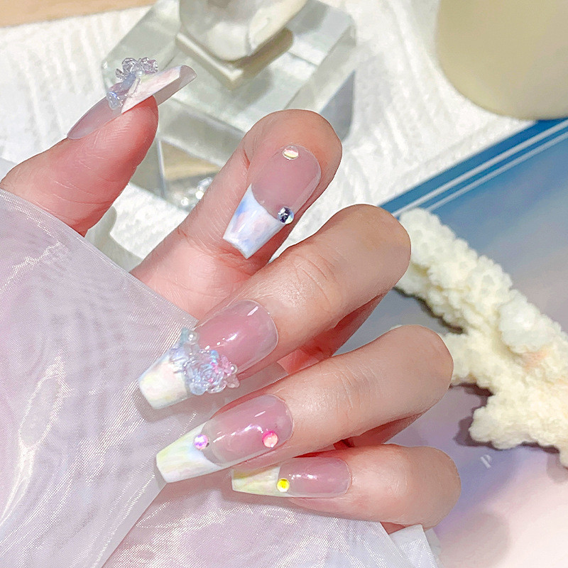 Rosy Girl: 500 Clear Rouge Blue Camellia Blossom Nail Embellish Charms Graceful Floret Glaze Stílusú körömzselé akril kiegészítők
