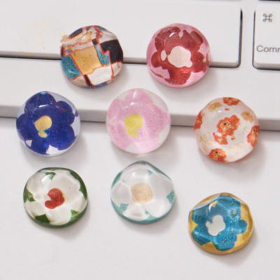 1980`s Vintage Flower Insider Convex Gems Στολίδια για ντεκόρ νυχιών Water Shadow Florets Πέτρες από ρητίνη Αξεσουάρ για νύχια 16mm