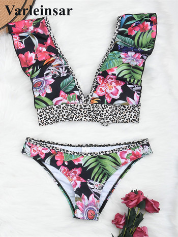 Splicing Ruffled Bikini Γυναικείο Μαγιό Γυναικεία Μαγιό Σετ μπικίνι δύο τεμαχίων Σετ μπικίνι Floral print Leopard Bather Μαγιό V2923