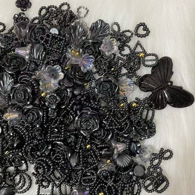 100db (Mix) Vintage Fekete Gyöngy csecsebecse Darkness Heart Floret Design Pillangó Bájos Dísz Gyanta körömvég Dekoráció Barkácsolás