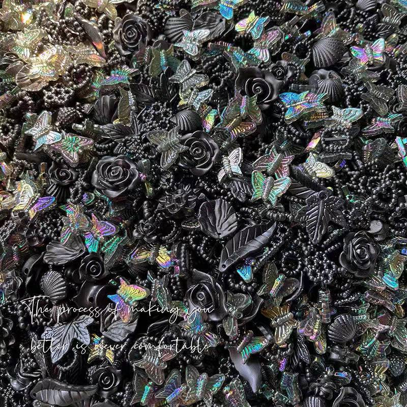 100db (Mix) Vintage Fekete Gyöngy csecsebecse Darkness Heart Floret Design Pillangó Bájos Dísz Gyanta körömvég Dekoráció Barkácsolás