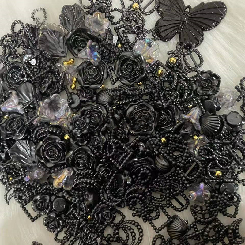 100db (Mix) Vintage Fekete Gyöngy csecsebecse Darkness Heart Floret Design Pillangó Bájos Dísz Gyanta körömvég Dekoráció Barkácsolás