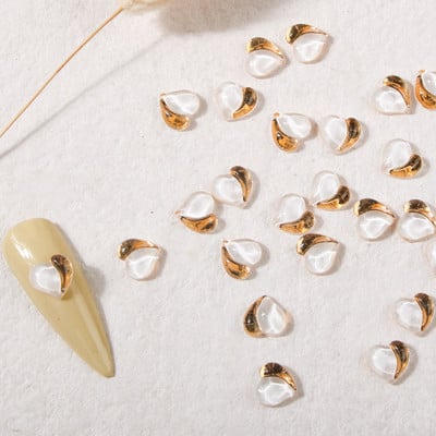 100db (egész) Peach Heart Enhancements Decors Nail Half Gold Punk+Mocha Sweetie Fruit Heart Ornaments Nail Gel Accessories 2022