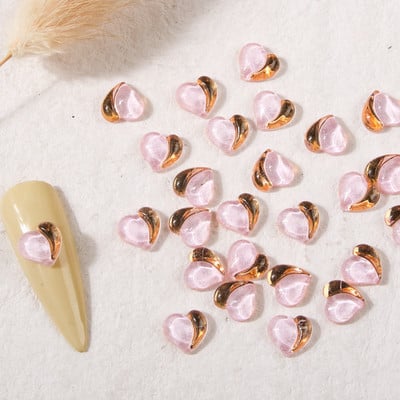100db (egész) Peach Heart Enhancements Decors Nail Half Gold Punk+Mocha Sweetie Fruit Heart Ornaments Nail Gel Accessories 2022