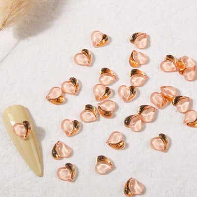 100db (egész) Peach Heart Enhancements Decors Nail Half Gold Punk+Mocha Sweetie Fruit Heart Ornaments Nail Gel Accessories 2022