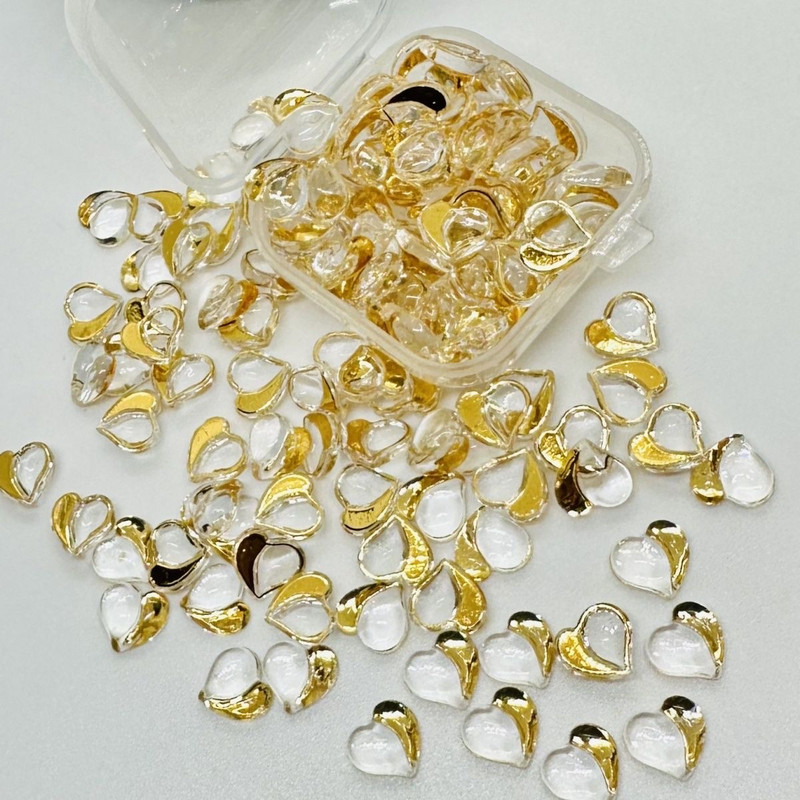 100db (egész) Peach Heart Enhancements Decors Nail Half Gold Punk+Mocha Sweetie Fruit Heart Ornaments Nail Gel Accessories 2022