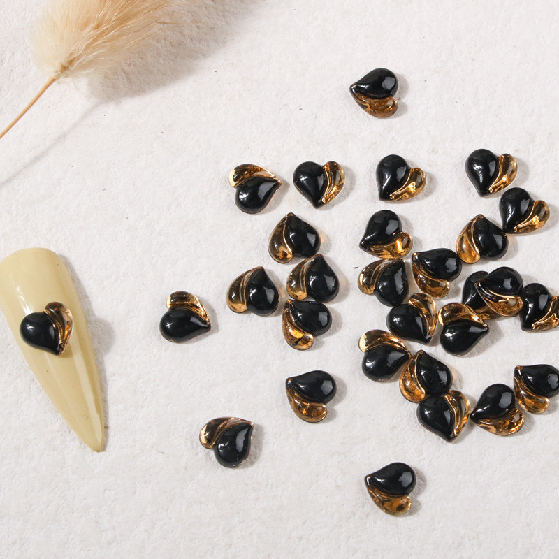 100db (egész) Peach Heart Enhancements Decors Nail Half Gold Punk+Mocha Sweetie Fruit Heart Ornaments Nail Gel Accessories 2022