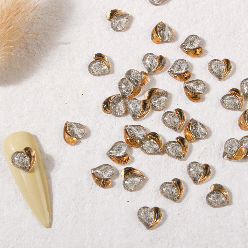 100db (egész) Peach Heart Enhancements Decors Nail Half Gold Punk+Mocha Sweetie Fruit Heart Ornaments Nail Gel Accessories 2022