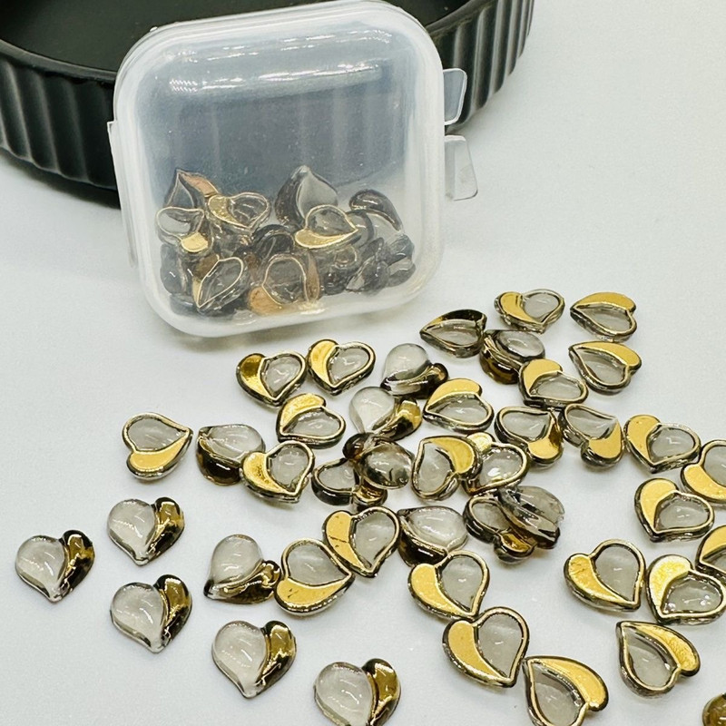 100db (egész) Peach Heart Enhancements Decors Nail Half Gold Punk+Mocha Sweetie Fruit Heart Ornaments Nail Gel Accessories 2022