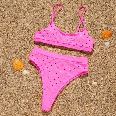Szexi Bling flitterek magas derekú bikini női fürdőruha Női fürdőruha Kétrészes bikini szett fürdőruha Swim Lady V2821P