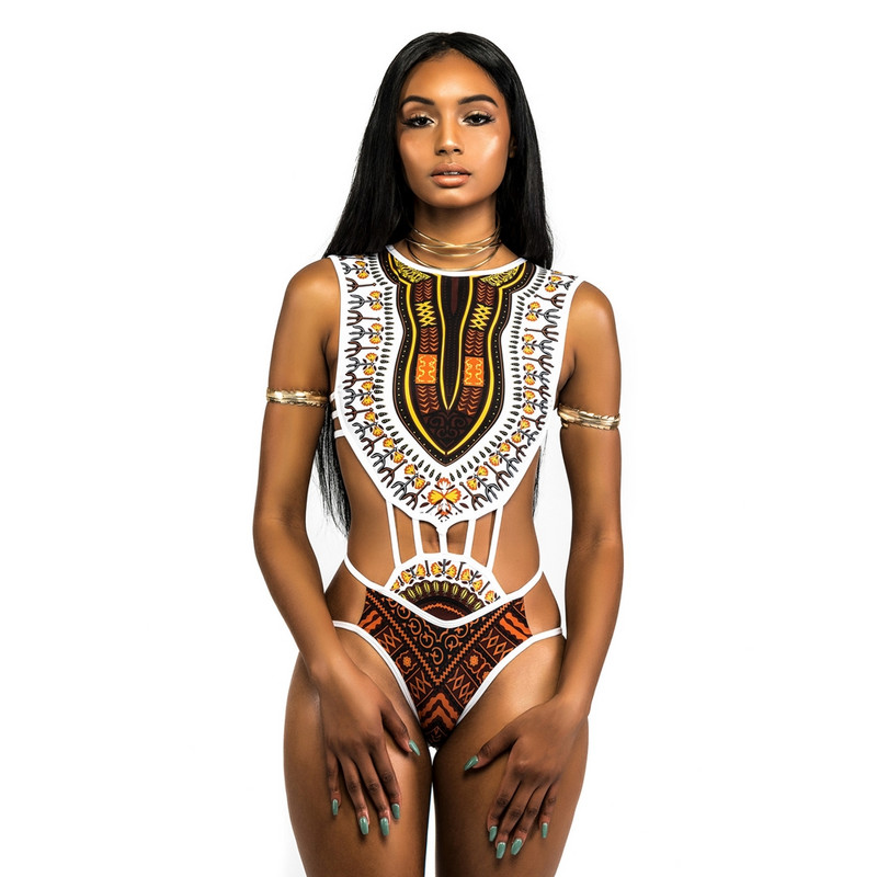 Afrikai mintás fürdőruha egyrészes fürdőruha 2018 női egyrészes fürdőruha Szexi fürdőruhák magas nyakú monokini bikini