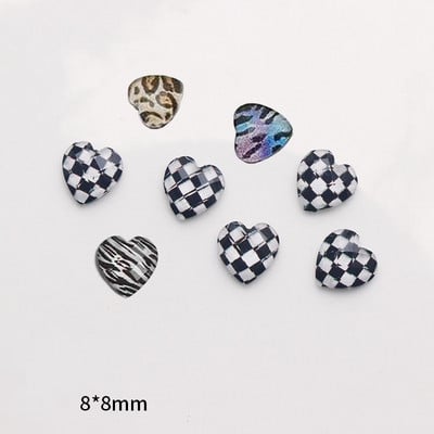 20 бр. Damier Heart Nail Stone Embellish Champagne Cheetach Zebra Flat Back Heart Resin Decor Monochrome Care Nail Rhinestones