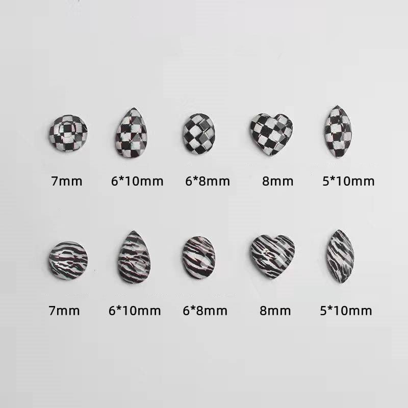 20db Damier szív köröm kő díszítő pezsgő Cheetach Zebra lapos hátú szívgyanta dekor monokróm kockás köröm strassz