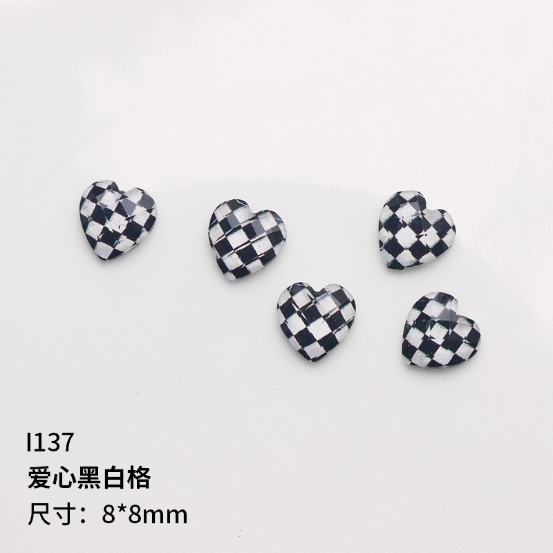 20db Damier szív köröm kő díszítő pezsgő Cheetach Zebra lapos hátú szívgyanta dekor monokróm kockás köröm strassz