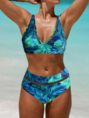 【Posebna ponuda】 Dvodijelni kupaći kostim u obliku patchworka u obliku listova, kupaći kostim s visokim strukom, seksi ljetni kupaći kostim za kupanje, brazilski