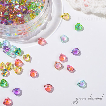 Невероятни диаманти: 50 бр. Мини сърце кристали за нокти Rainbow Diaphanous Kawaii Heart Gem Stones Стъклени върхове за нокти Бижута кристали