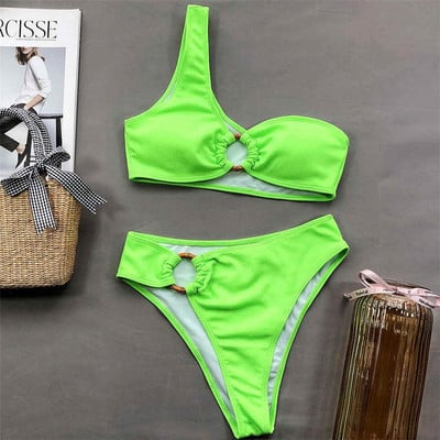 Szexi középső derekú bikini női fürdőruha Női fürdőruha Kétrészes bikini szett Aszimmetrikus fürdőruha Swim V2171B