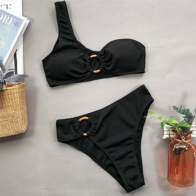 Szexi középső derekú bikini női fürdőruha Női fürdőruha Kétrészes bikini szett Aszimmetrikus fürdőruha Swim V2171B