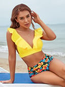 Bikini visokog struka 2022 Kupaći kostim s volanima s V izrezom Biquini Plavi kupaći kostim Ženski dvodijelni bikini set Xl Ljetni monokini