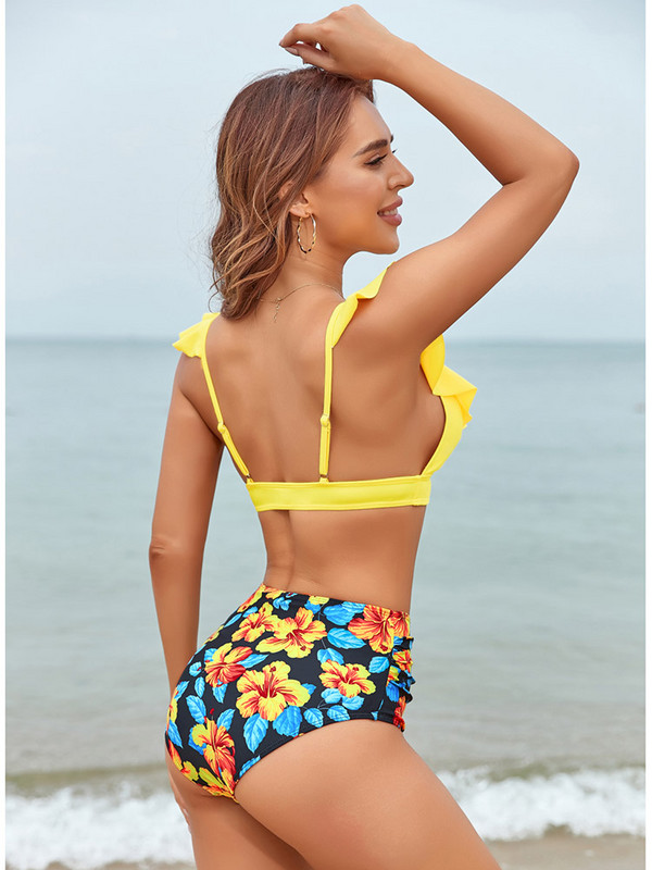 Bikini visokog struka 2022 Kupaći kostim s volanima s V izrezom Biquini Plavi kupaći kostim Ženski dvodijelni bikini set Xl Ljetni monokini