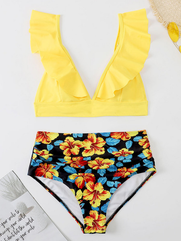 Bikini visokog struka 2022 Kupaći kostim s volanima s V izrezom Biquini Plavi kupaći kostim Ženski dvodijelni bikini set Xl Ljetni monokini