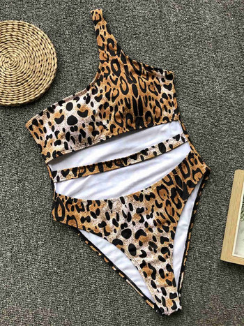 Σέξι Leopard One Shoulder Tummy Cut Out One Piece Γυναικείο μαγιό Γυναικείο μαγιό μαγιό με επένδυση με ψηλό κόψιμο V1211