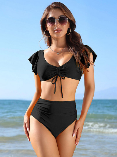 2022. Crni bikini Kupaći kostim s volanima Ženski kupaći kostim Modni bikini visokog struka Jednobojni ljetni monokini kupaći kostimi