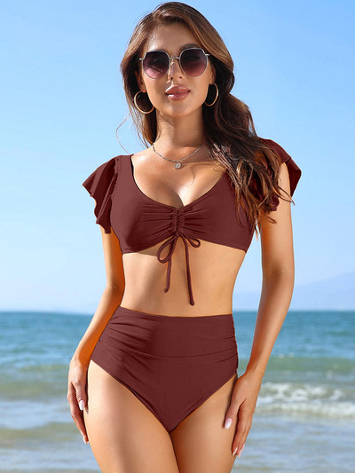 2022. Crni bikini Kupaći kostim s volanima Ženski kupaći kostim Modni bikini visokog struka Jednobojni ljetni monokini kupaći kostimi