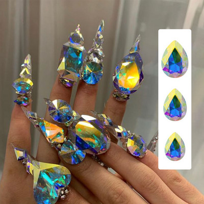 10*14mm OverState Esthetics köröm strassz sokoldalú AB oldali drágakő vízcsepp villogó üveg teknős hát köröm Crystal XL