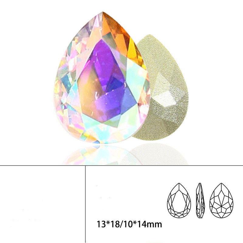 10*14mm OverState Esthetics köröm strassz sokoldalú AB oldali drágakő vízcsepp villogó üveg teknős hát köröm Crystal XL