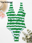 Seksualus žalios spalvos dryžuotas V kaklelis be nugarų Monokini vientisas maudymosi kostiumėlis Moteriškas maudymosi kostiumėlis su paminkštinimu maudymosi kostiumėliui maudymosi moteriai V4130