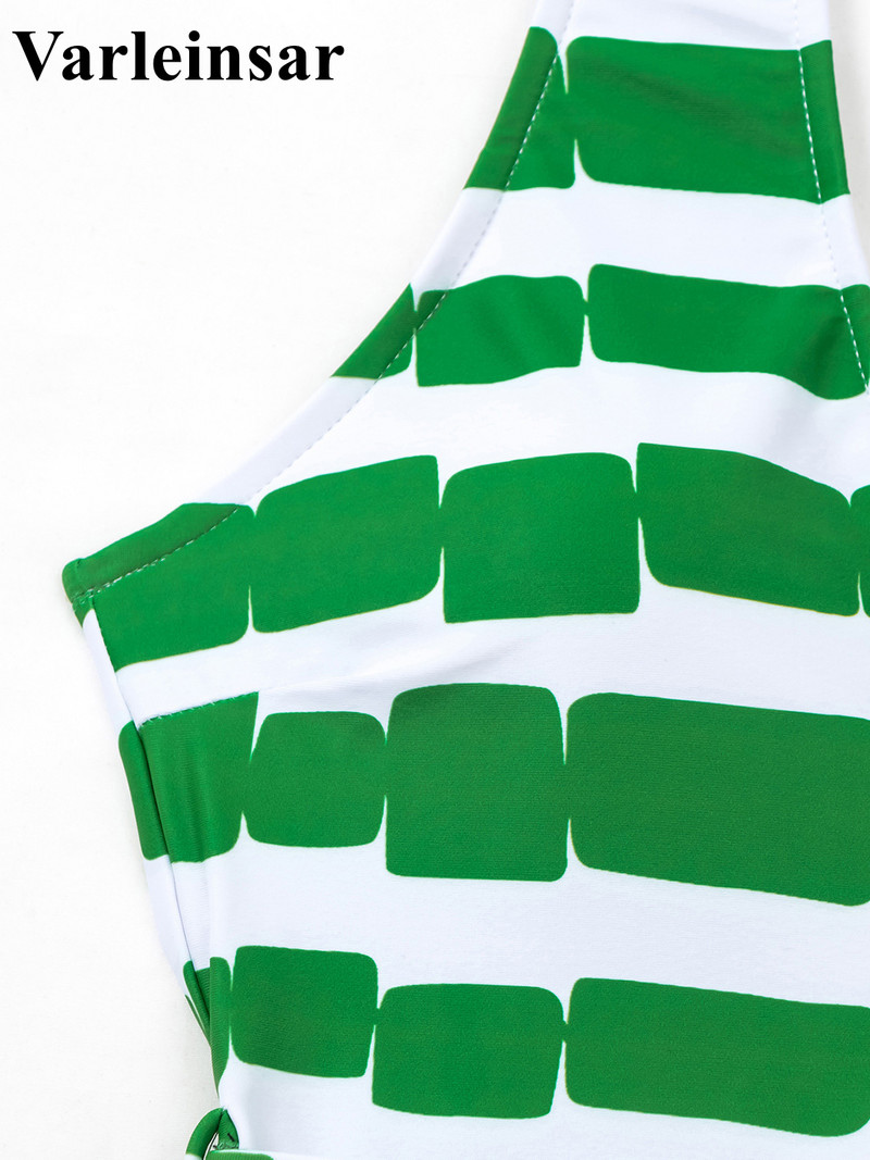 Seksualus žalios spalvos dryžuotas V kaklelis be nugarų Monokini vientisas maudymosi kostiumėlis Moteriškas maudymosi kostiumėlis su paminkštinimu maudymosi kostiumėliui maudymosi moteriai V4130