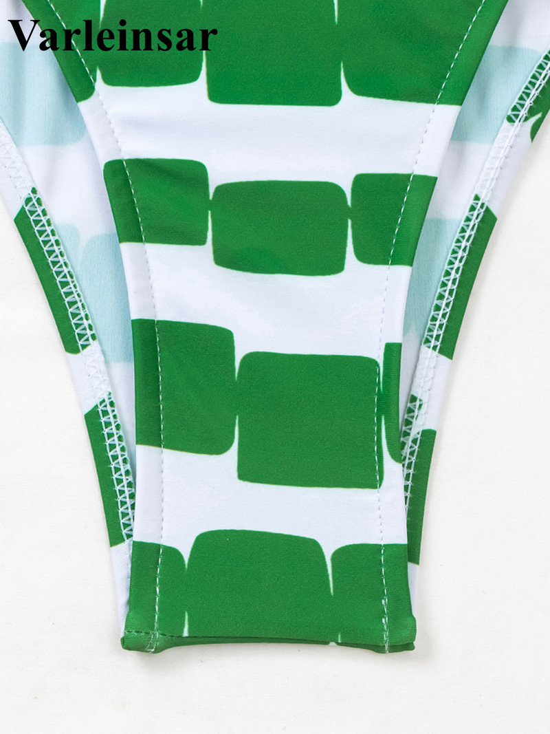 Seksualus žalios spalvos dryžuotas V kaklelis be nugarų Monokini vientisas maudymosi kostiumėlis Moteriškas maudymosi kostiumėlis su paminkštinimu maudymosi kostiumėliui maudymosi moteriai V4130