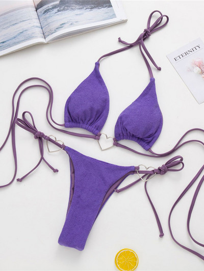 Seksi metalni ljubavni halter bandage bikini ženski kupaći kostim Ženski kupaći kostim Dvodijelni bikini komplet kupaćih kupaćih kostima Swim Lady V3380G